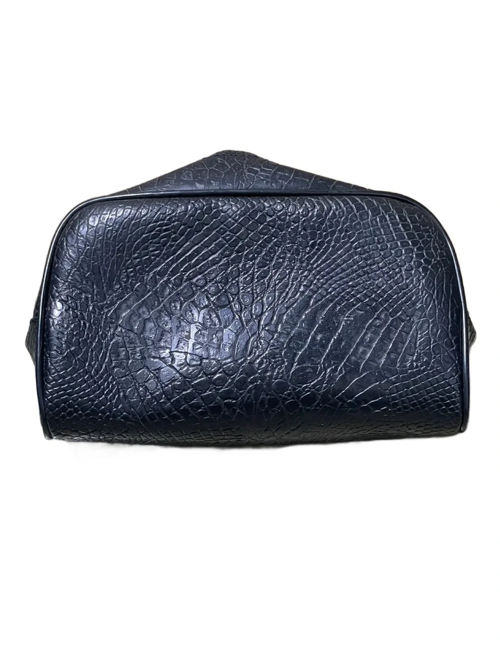 Black Croc-Embossed Faux Leather Toiletry Bag (Unisex)
